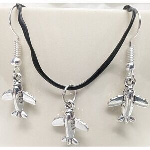 SilverTone Charm Earrings Jet Plane Airplane Airliner AirCraft Tiny Stewardess